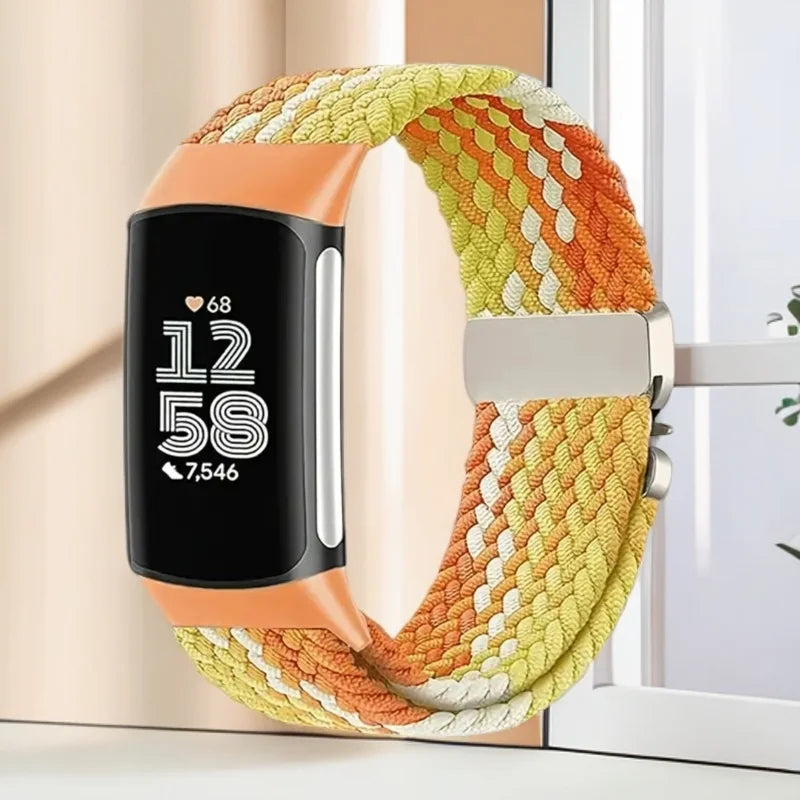 Pleciony pasek do zegarka Fitbit Charge 5, Charge 6 pomarańczowo-żółty