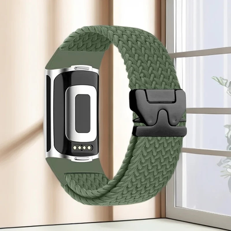 Pleciony pasek do zegarka Fitbit Charge 5, Charge 6 zielony