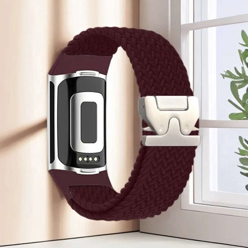 Pleciony pasek do zegarka Fitbit Charge 5, Charge 6 bordowy