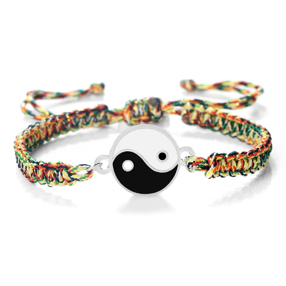 Bracelet Tressé Yin Yang multicolore et argent