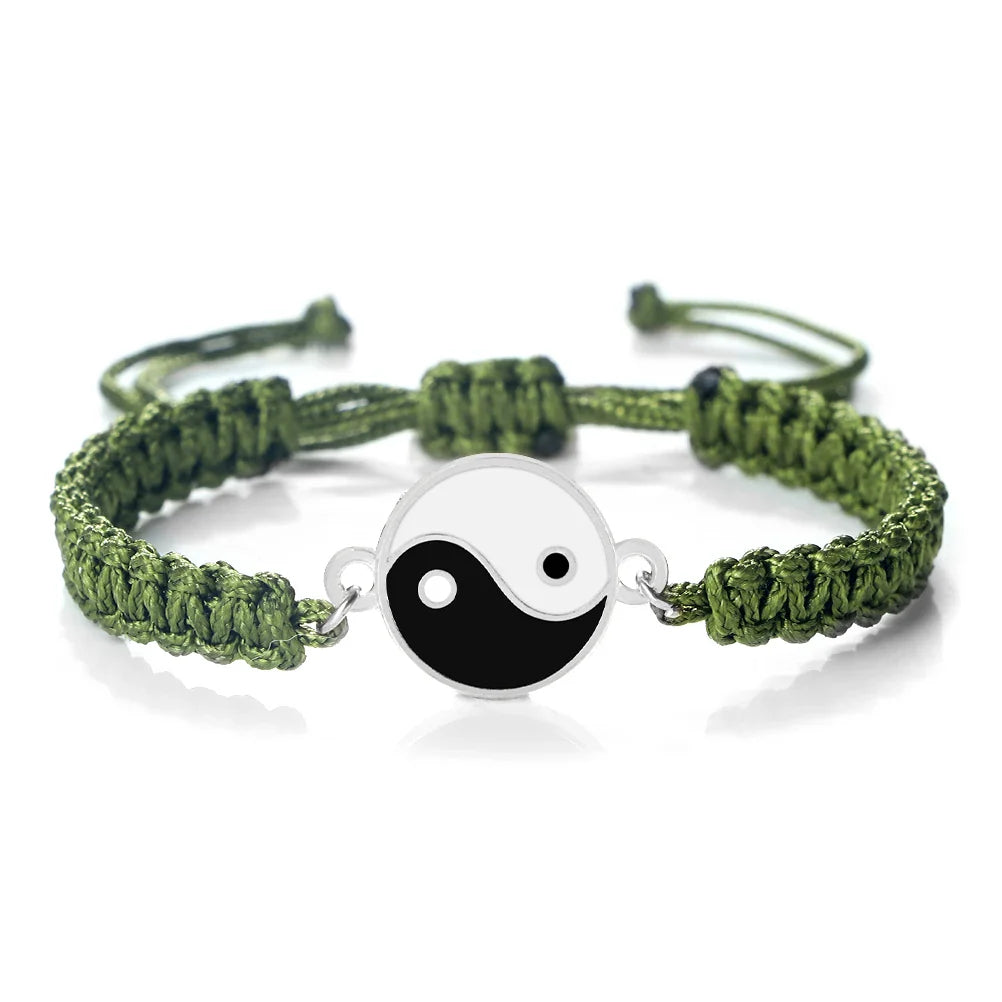 Bracelet Tressé Yin Yang vert et argent