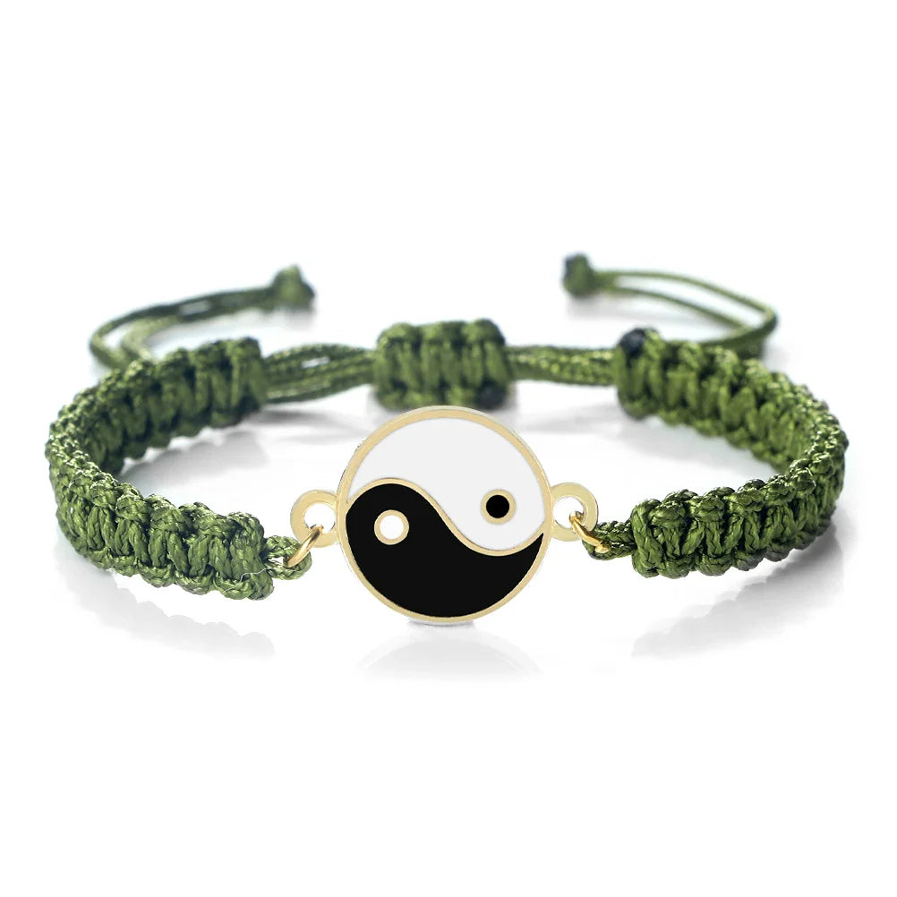 Bracelet Tressé Yin Yang vert et or