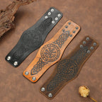 Bransoletka Wikingów Vegvisir z czarnej skóry