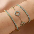 Lot de 3 Bracelets avec Trèfles à 4 Feuilles en Zircon Bleu