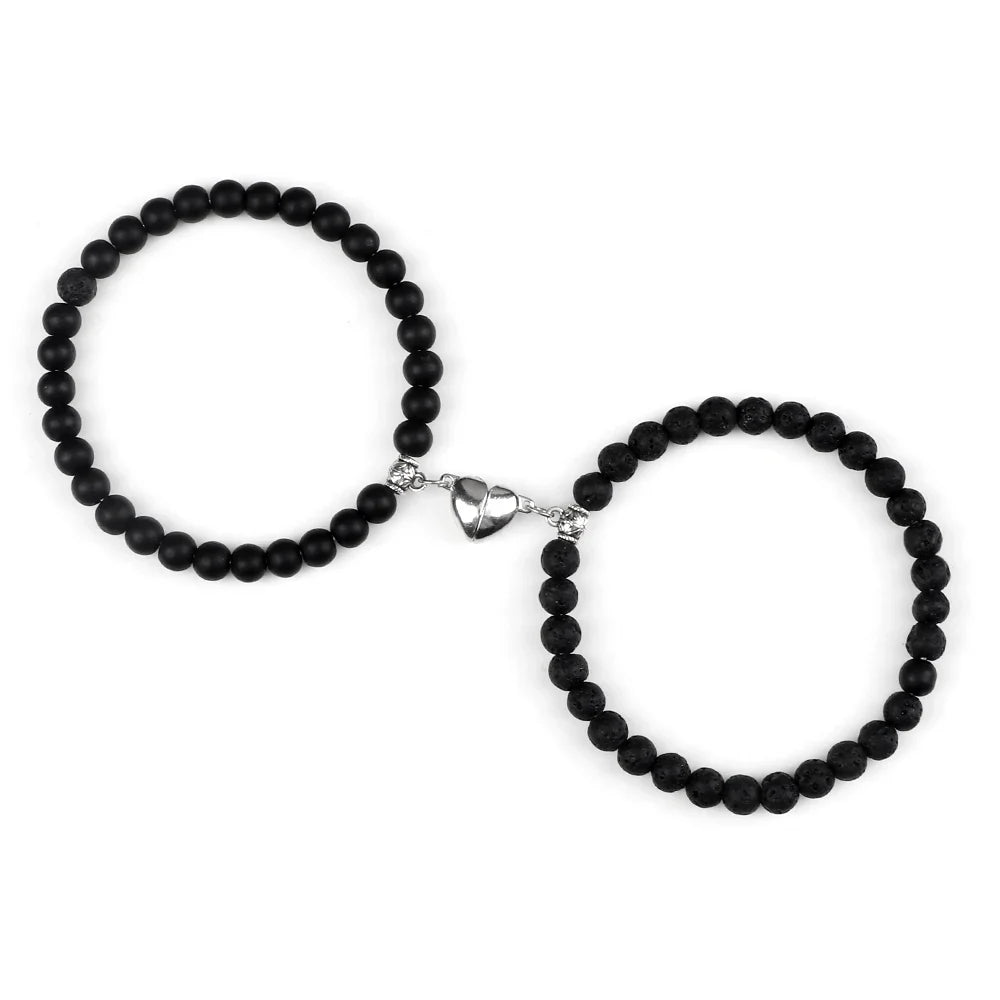Bracelets pour Couples Gourmette Magnétique Perles noir noir