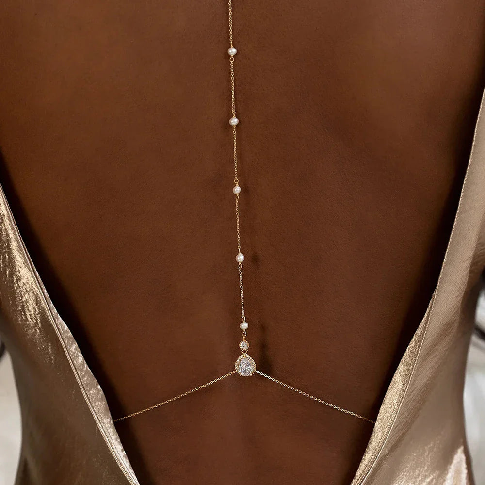 Łańcuch na plecy damski, naszyjnik, srebrna ozdoba na plecy