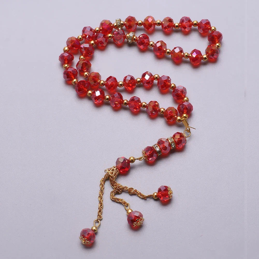 Elegancki muzułmański różaniec - islamski tasbih 33 czerwone koraliki