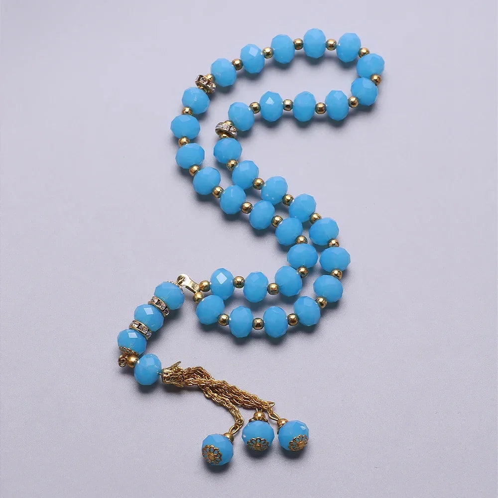 Elegancki muzułmański różaniec - islamski tasbih 33 turkusowe koraliki