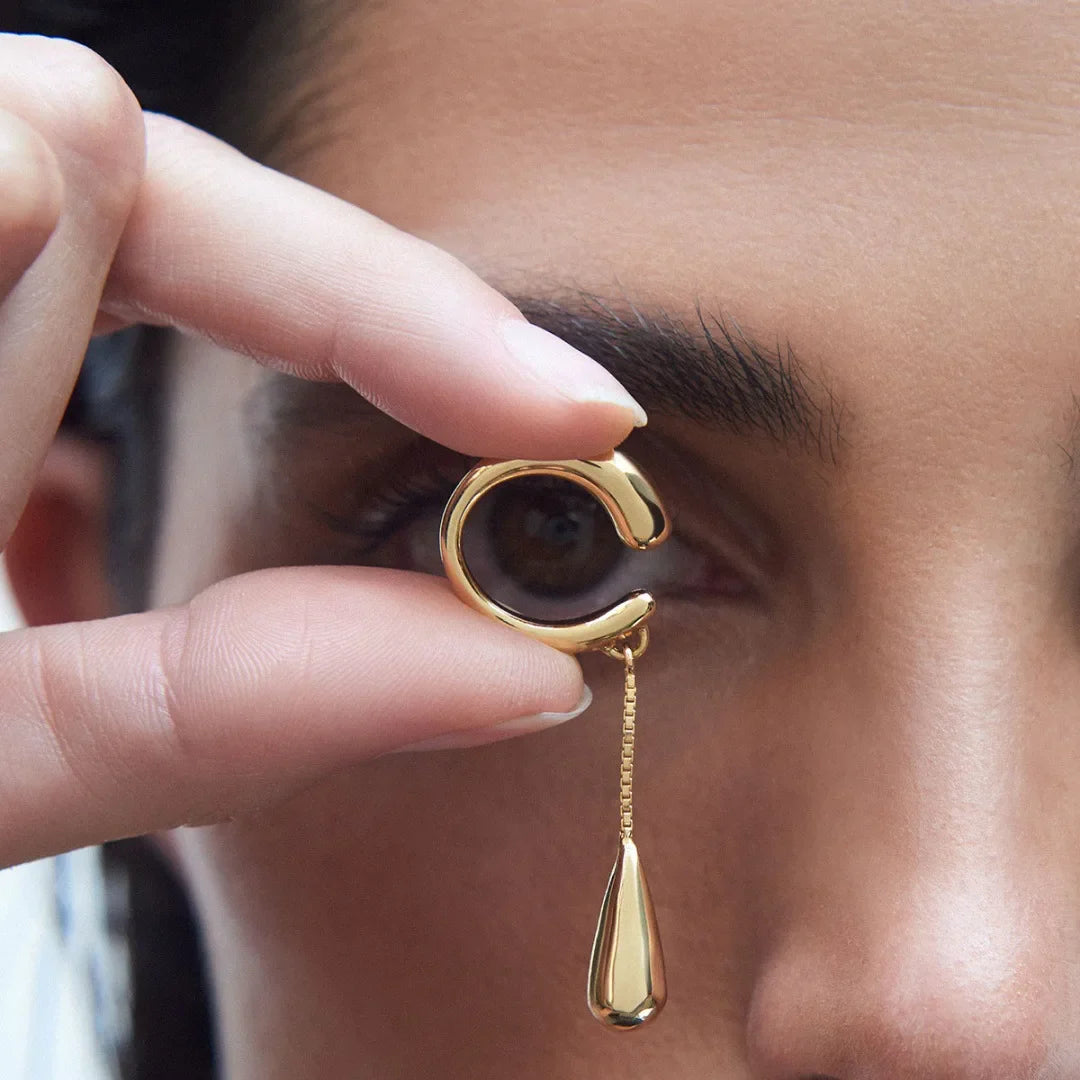 Kolczyki klipsy koła cienkie kropla wody złote