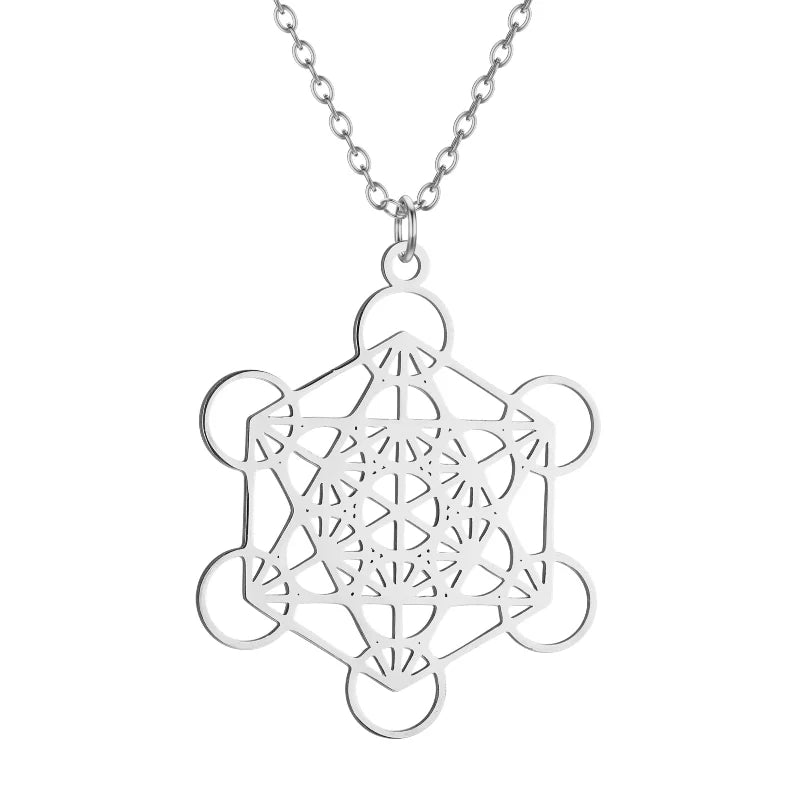 Collier avec Grand Pendentif Cube de Métatron argent