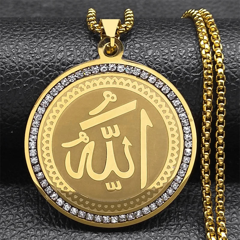 Naszyjnik z wisiorkiem amuletem Allah arabski islam muzułmański złoty