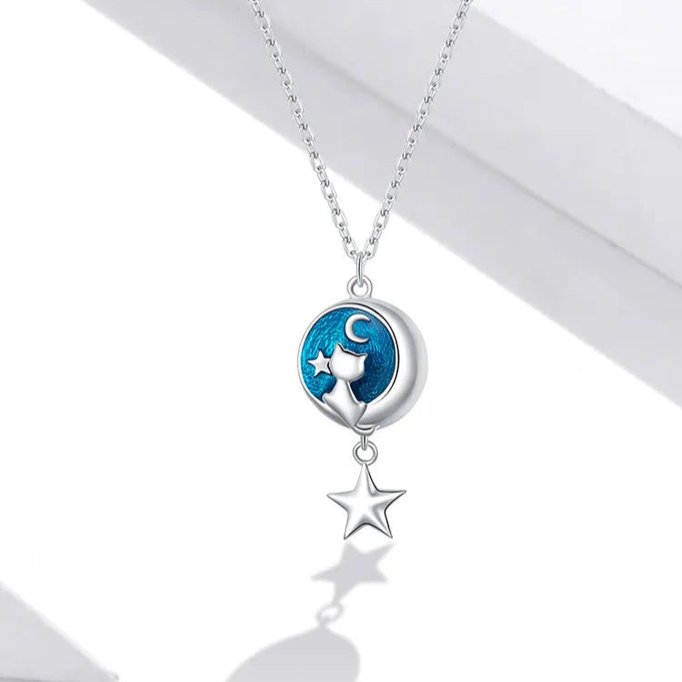 Collier avec Pendentif avec Décor Lune et Chat