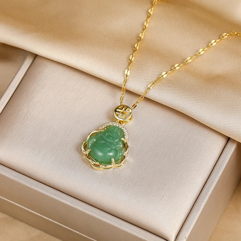 Naszyjnik z zielonym wisiorkiem Buddy