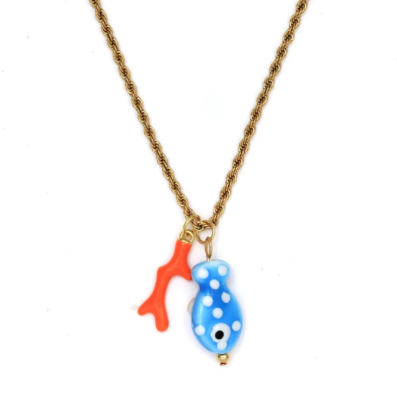 Collier avec Pendentif Corail et Poisson