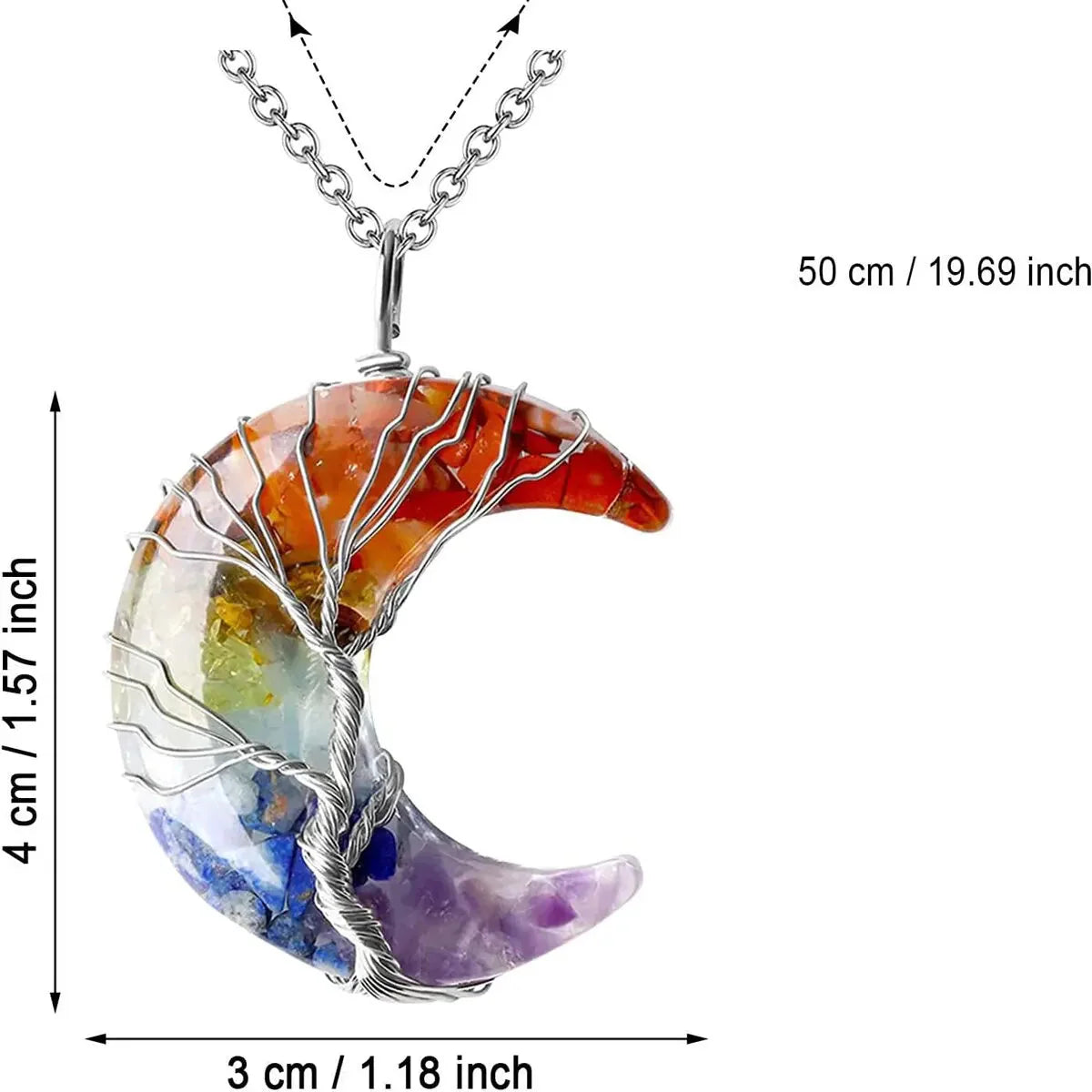 Collier avec Pendentif Croissant de Lune 7 Chakras