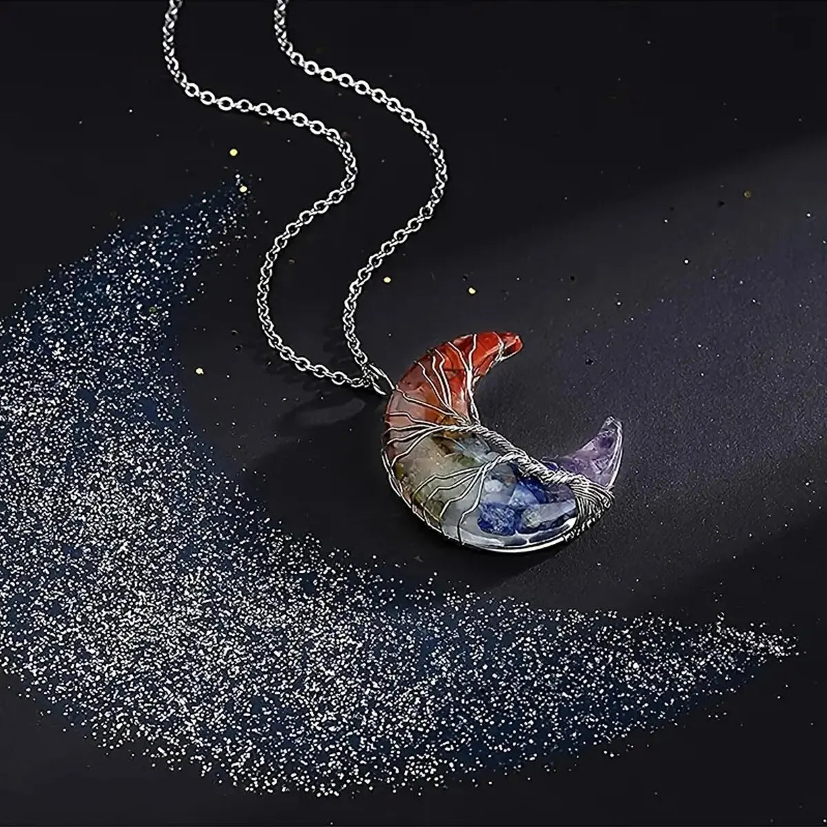 Naszyjnik z zawieszką w kształcie półksiężyca 7 czakr