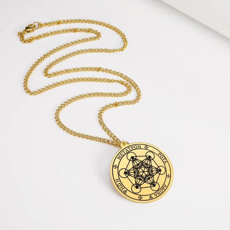 Collier avec Pendentif Cube Métatron or