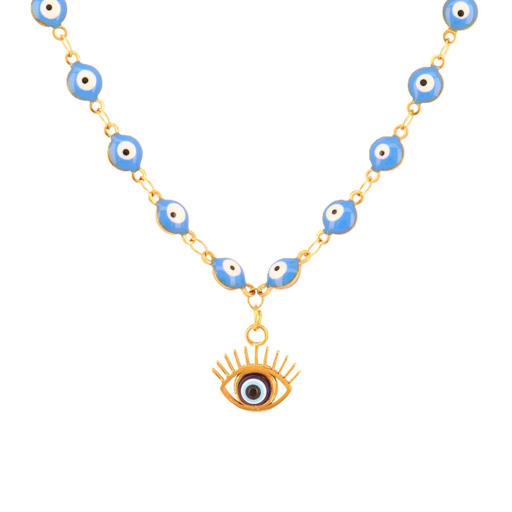 Collier en Perles avec Pendentif Oeil Bleu style 1