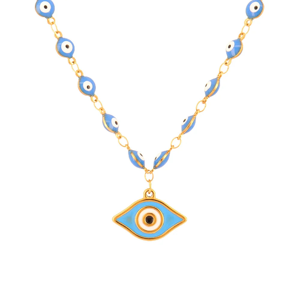 Collier en Perles avec Pendentif Oeil Bleu style 2