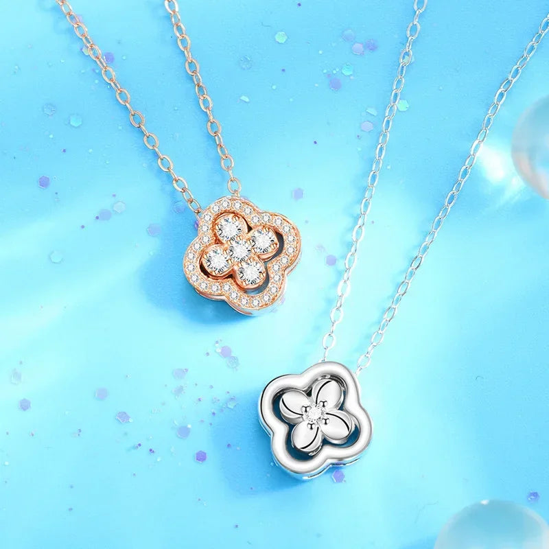Halskæde med vedhæng i 4-bladet kløverblad i sølv zircon