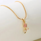 Naszyjnik z wisiorkiem kwiat tulipana z różowym cyrkonem