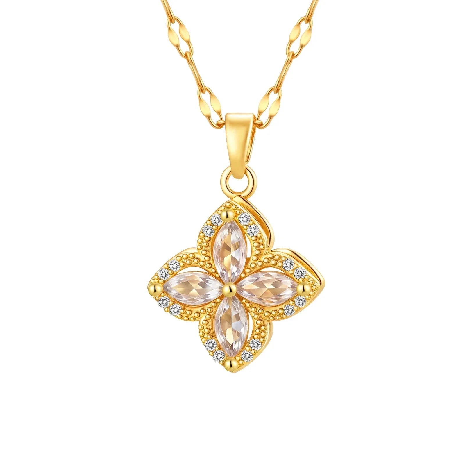 Collier avec Pendentif Fleur en Zircon Rotative Anti-Stress
