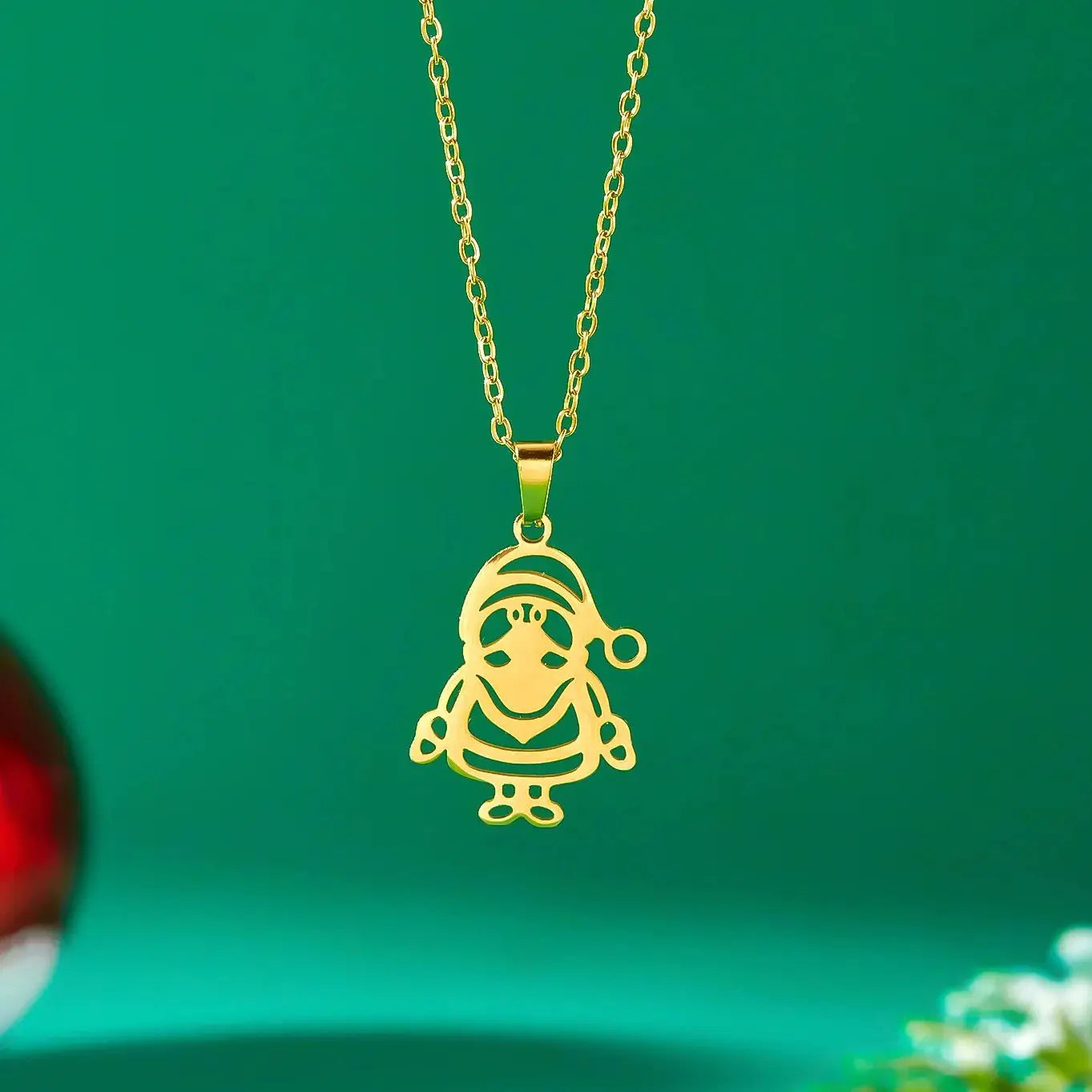 Halskæde med vintervedhæng julemand guld