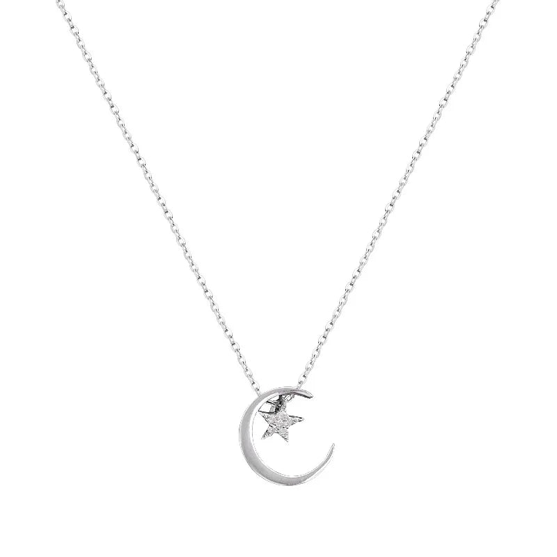 Collier avec Pendentif Lune et Etoile en Crystal