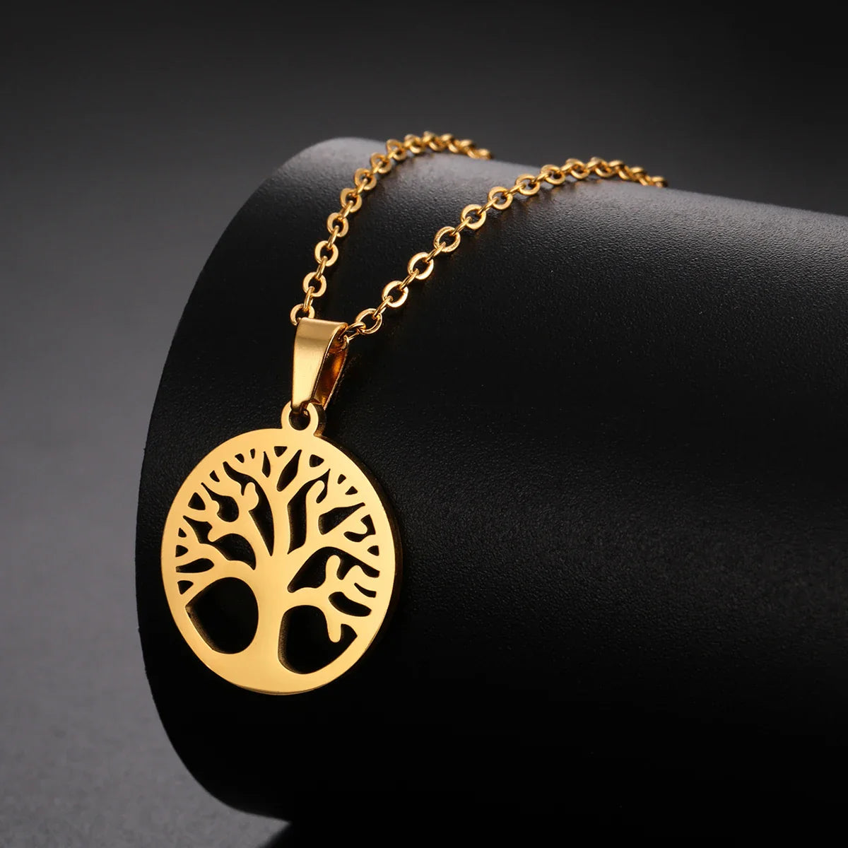 Collier avec Pendentif Rond Arbre de Vie Homme ou Femme or