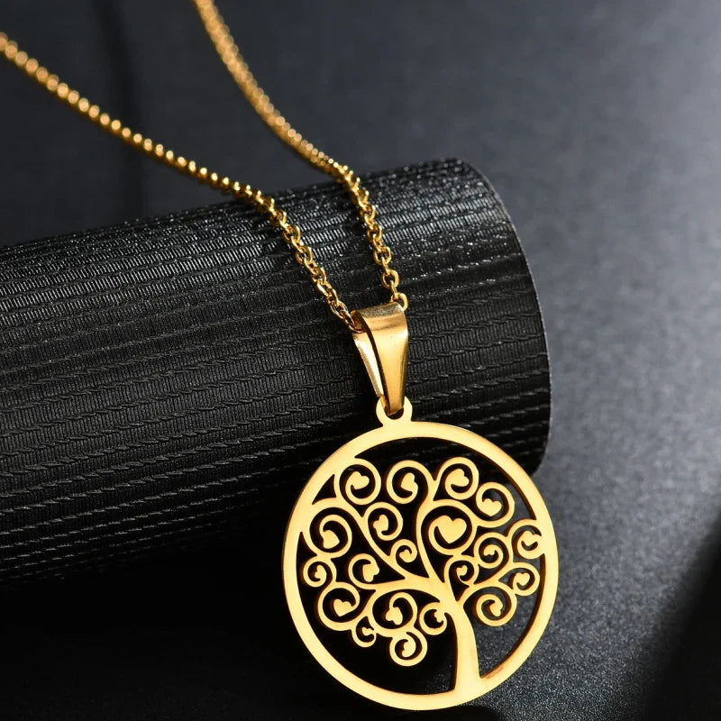 Collier avec Pendentif Rond Arbre de Vie pour Femme or
