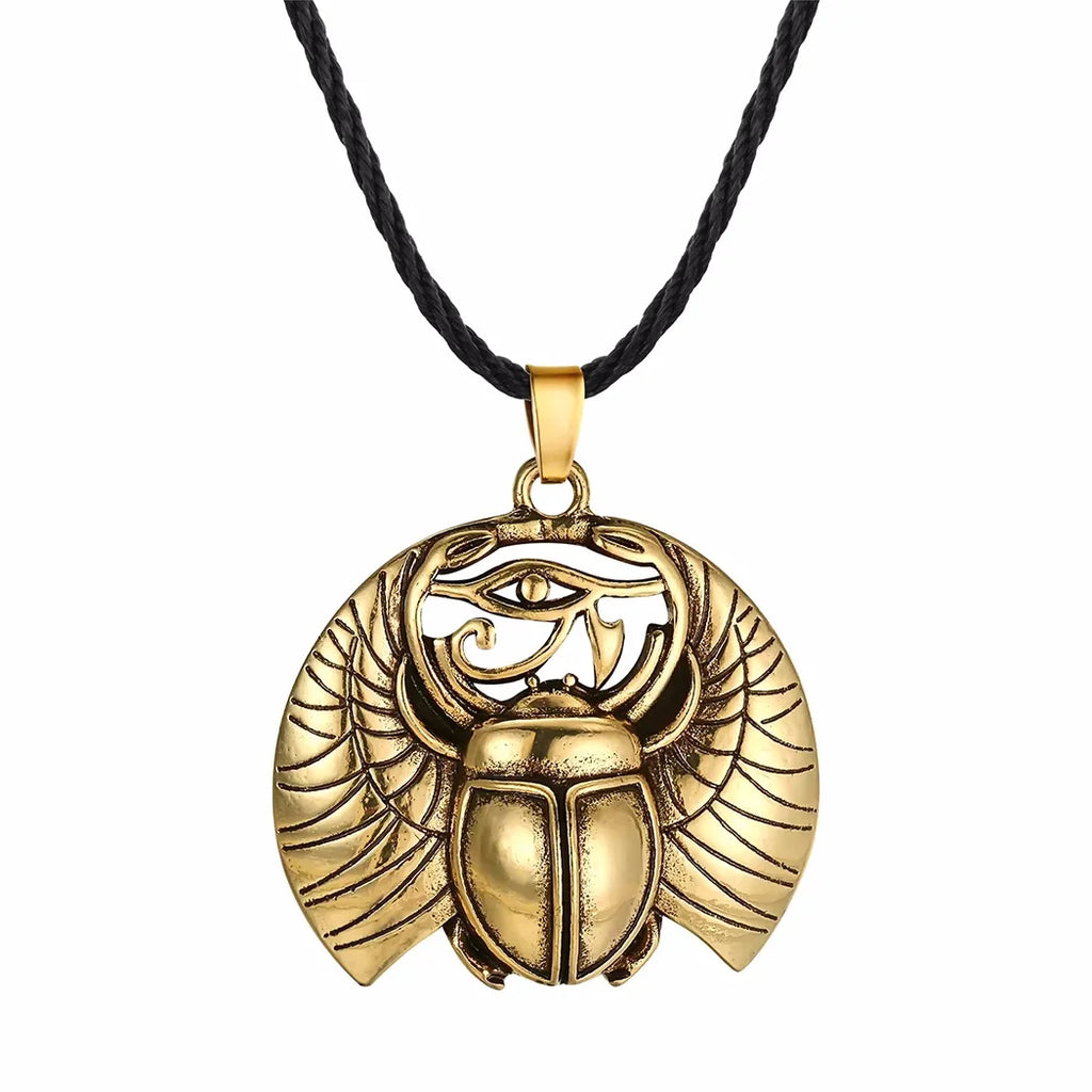 Collier avec Pendentif Scarabée et Oeil d'Horus Egyptien or