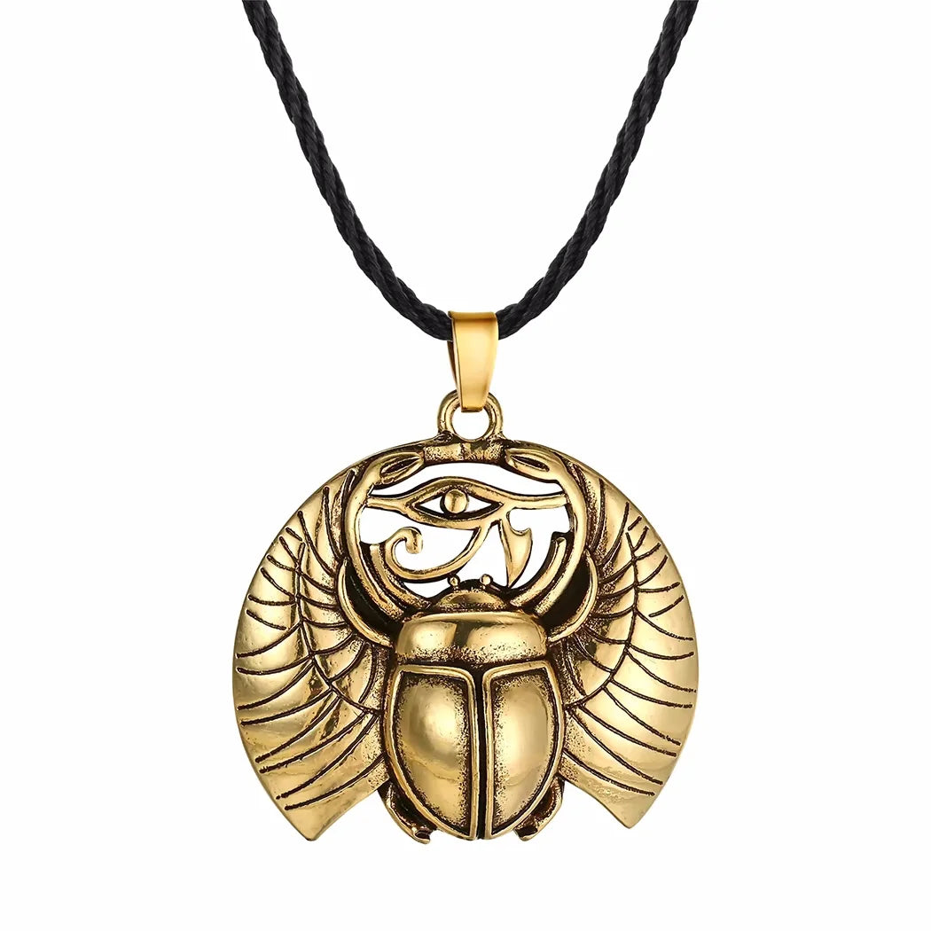 Collier avec Pendentif Scarabée et Oeil d'Horus Egyptien or