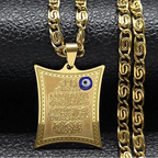 Długi naszyjnik z zawieszką-amulet Ayatul Kursi arabski islam muzułmański złoty