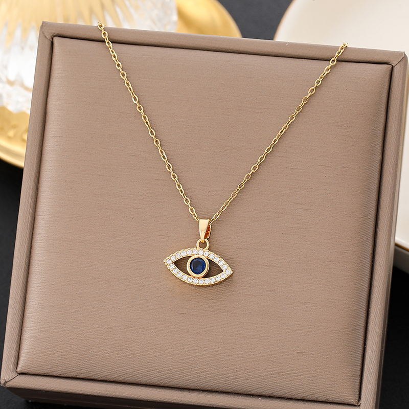 Collier Avec Pendentif Zircon Mauvais Oeil Lune Bleu Turc
