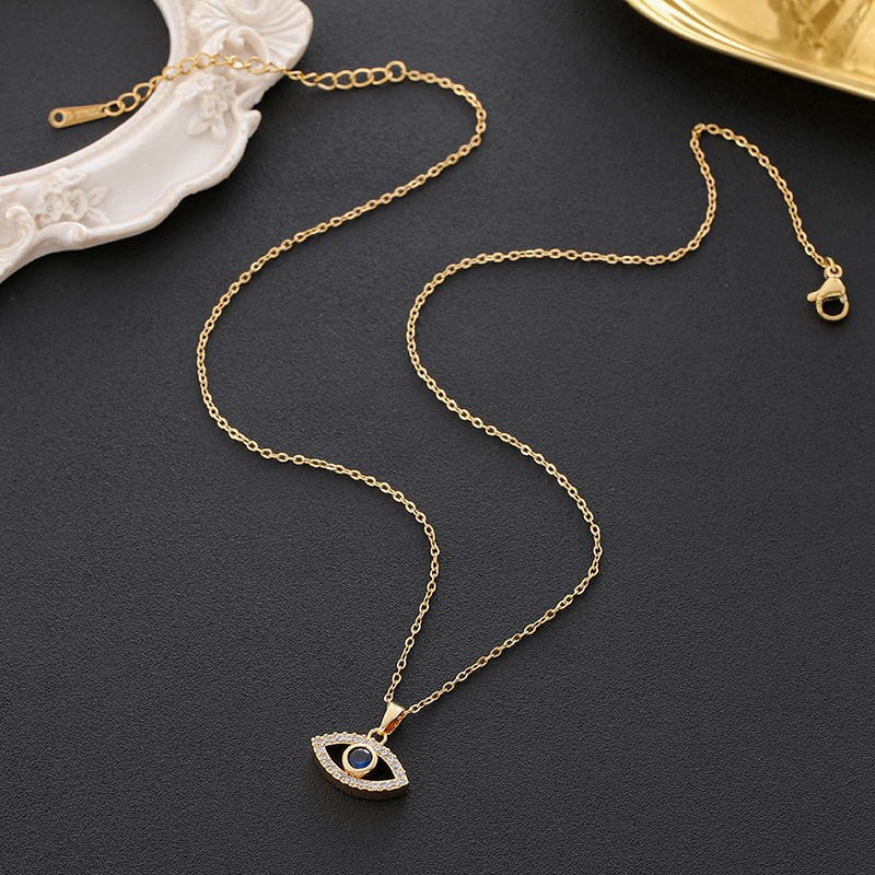 Collier Avec Pendentif Zircon Mauvais Oeil Lune Bleu Turc