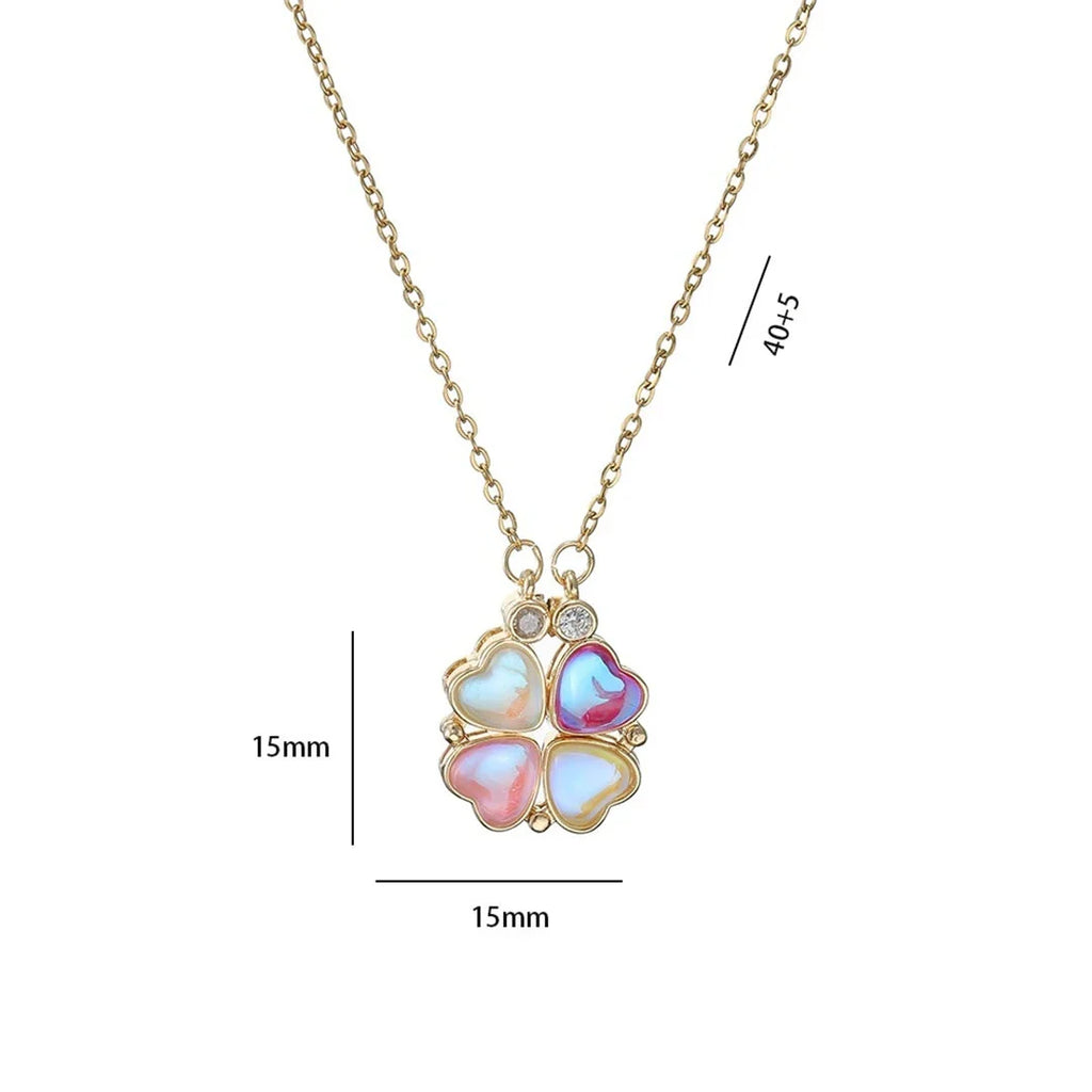 Collier Ras de Cou avec Pendentifs Coeurs Trèfle à 4 Feuilles pour Femme