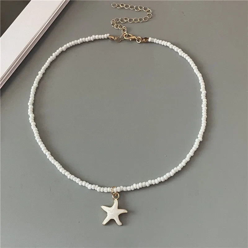 Collier Coquillage Etoile de Mer Colorée blanc