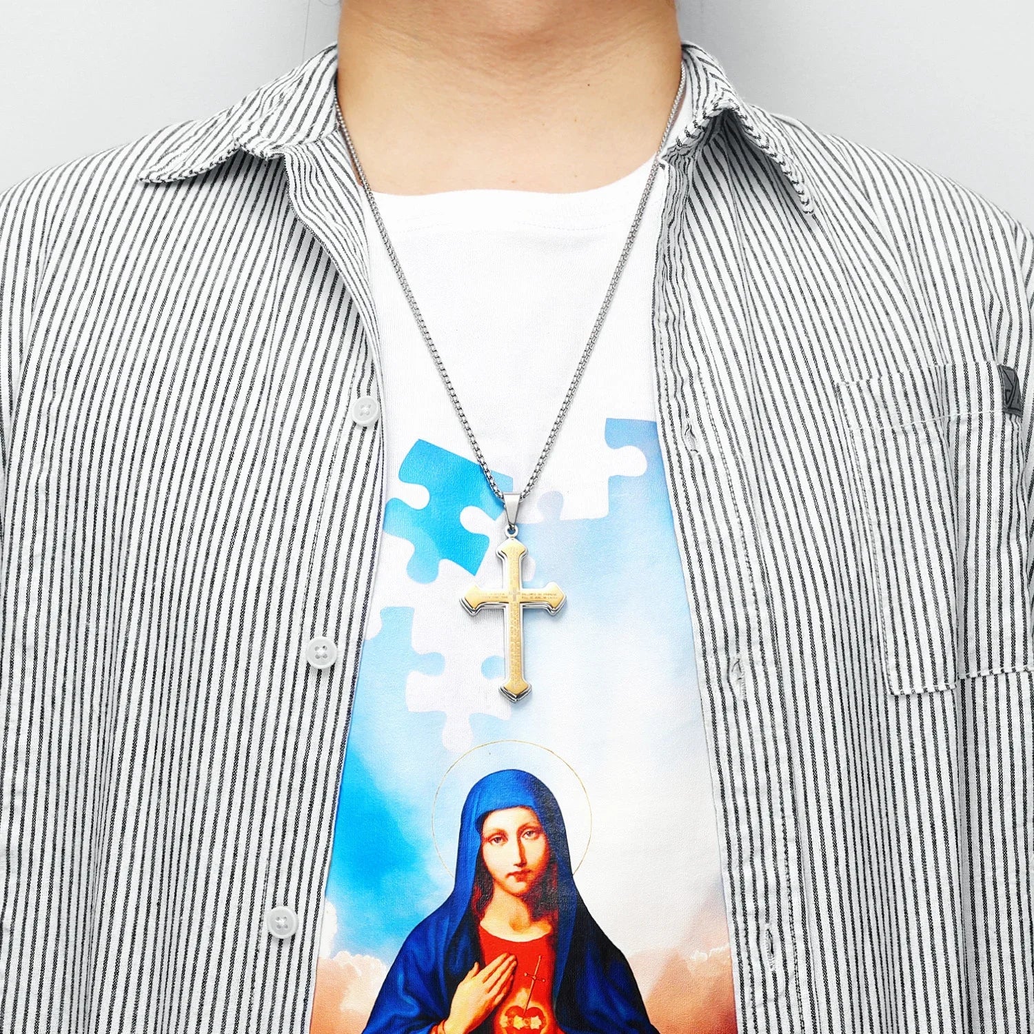 Naszyjnik męski z krzyżykiem i zawieszką Ojcze Nasz 