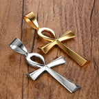 Naszyjnik z krzyżem egipskim, wisiorek srebro, złoto