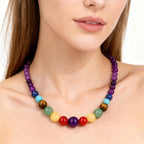 Naszyjnik ochronny z zawieszką z kamieni 7 czakr ametyst