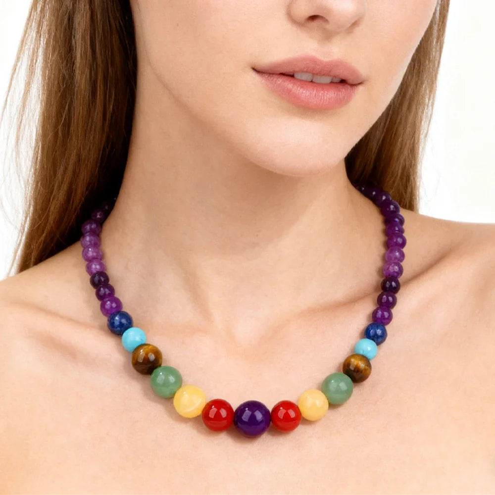 Beskyttelseshalskæde med vedhæng i 7 chakra-sten ametyst