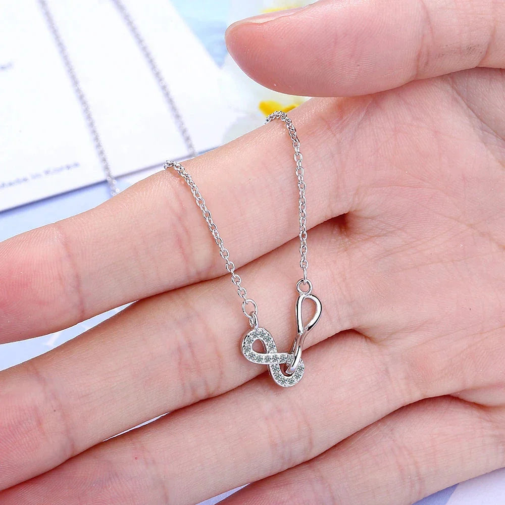 Collier Double Pendentif Infini et Zircon argent