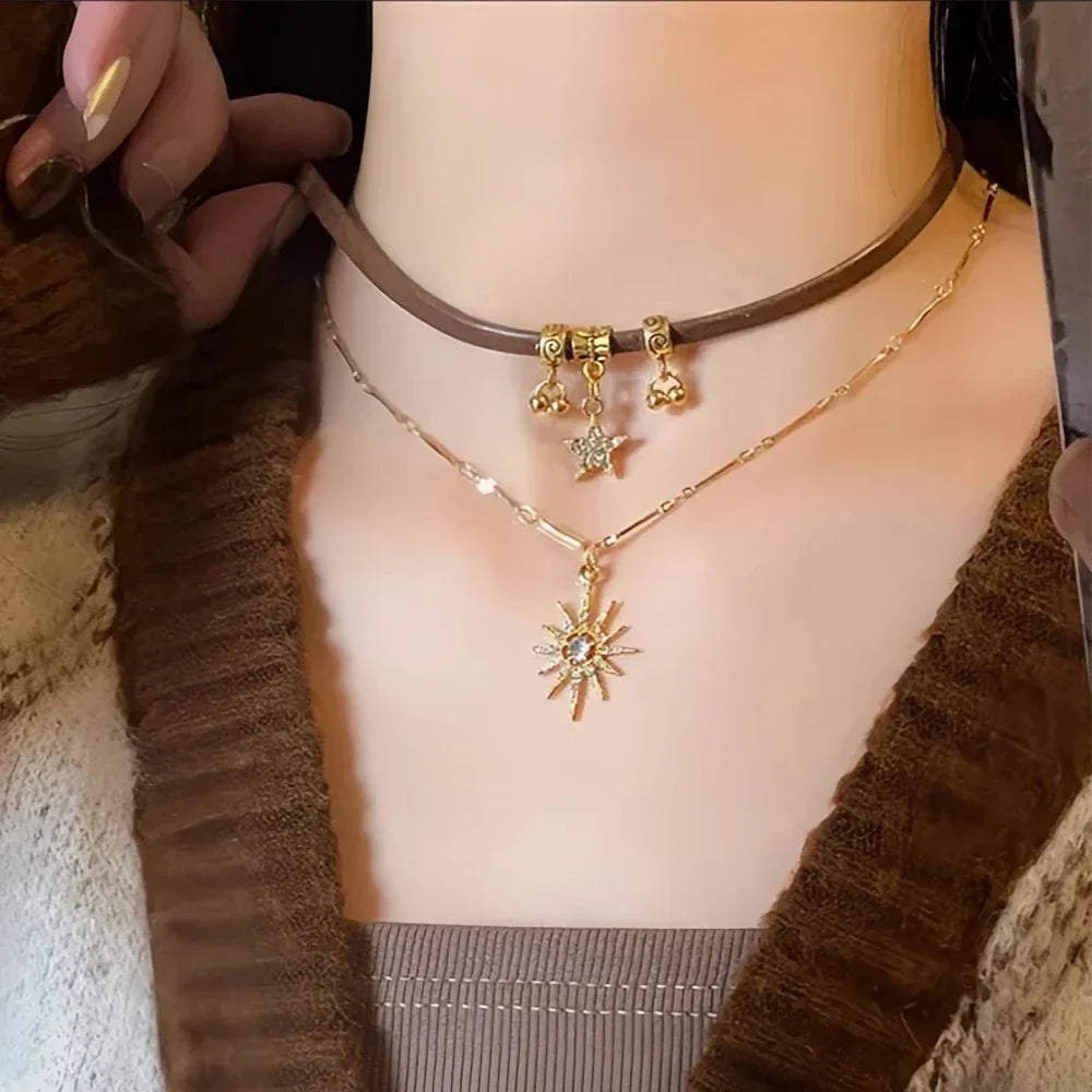 Podwójny naszyjnik z wisiorkiem słońca