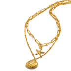 Naszyjnik z podwójnym rzędami zawieszek muszli muszla św. Jakuba i rozgwiazda