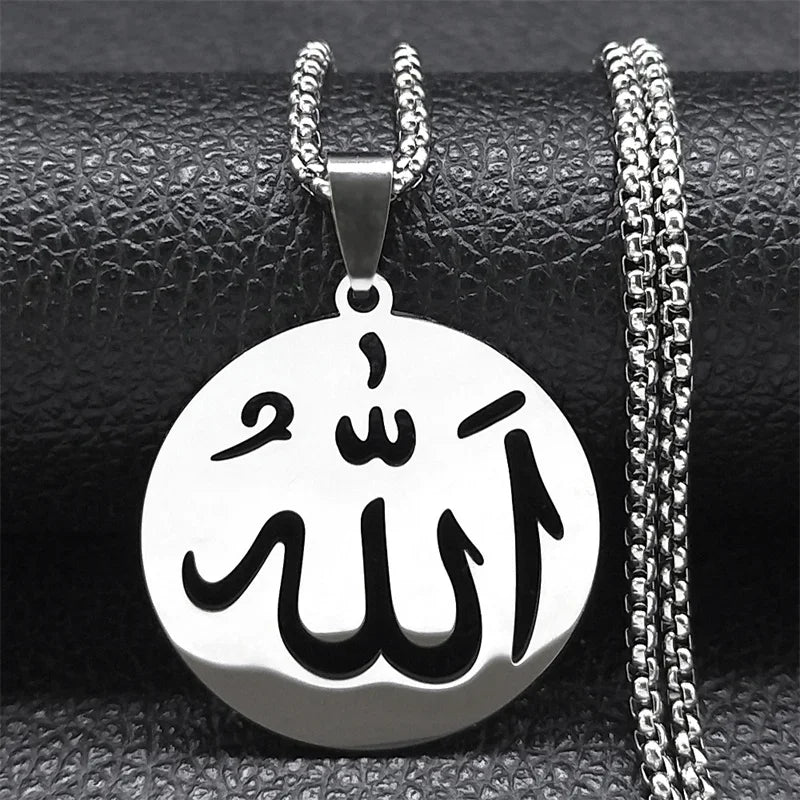 Długi naszyjnik z wisiorkiem Allah islam muzułmański dla mężczyzny lub kobiety srebrny