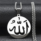 Długi naszyjnik z wisiorkiem Allah islam muzułmański dla mężczyzny lub kobiety srebrny