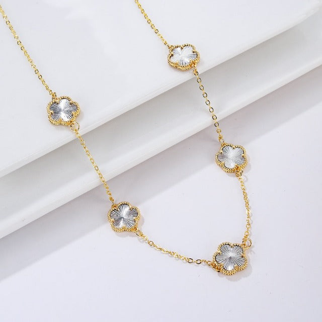 Collier Or Agate Trèfle blanc nacré Idée Cadeau Bijoux femmes