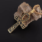Naszyjnik z zawieszką amuletem krzyża Ankh Egipt złoto styl 1