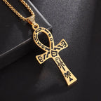 Naszyjnik z zawieszką amuletem krzyża Ankh Egipt złoto styl 2