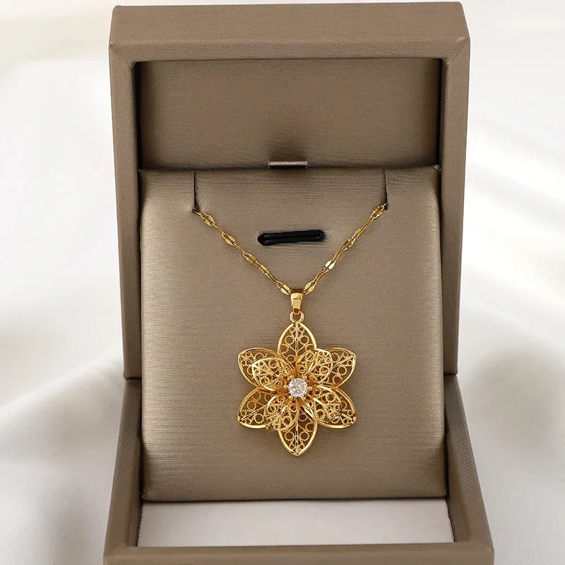 Collier Pendentif avec Jolie Fleur Tournante Anti-Stress